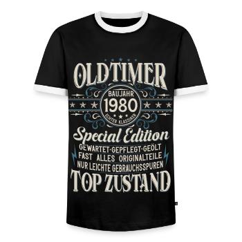 Oldtimer Baujahr Jahrgang 1980 Geburtstag Geschenk - Männer Kontrast-T-Shirt - Schwarz/Weiß - Vorne - AI Model Female 172 light (172cm) & AI Model Male 178 light (178cm)