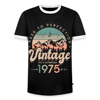 1975 Vintage anniversaire Né en 1975 - T-shirt contrasté Homme - noir/blanc - Devant - AI Model Female 172 light (172cm) & AI Model Male 178 light (178cm)