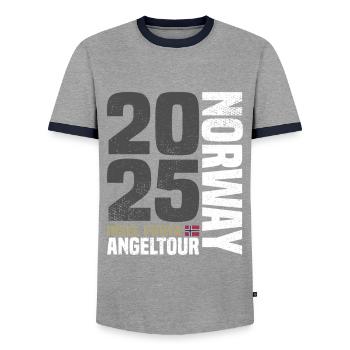 Froya Norwegen Angeltour 2025 - Männer Kontrast-T-Shirt - Grau/Navy  - Vorne - AI Model Female 172 light (172cm) & AI Model Male 178 light (178cm)