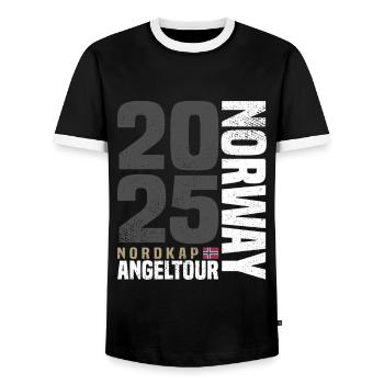 Norway Nordkap Angeltour 2025 - Männer Kontrast-T-Shirt - Schwarz/Weiß - Vorne - AI Model Female 172 light (172cm) & AI Model Male 178 light (178cm)