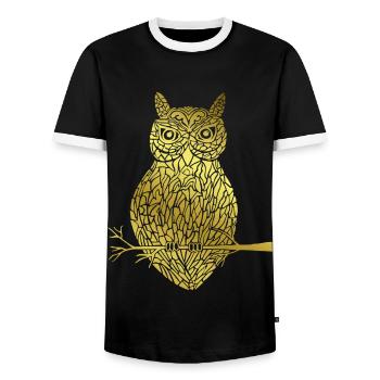 Owl Mandala Gold Owl Golden Bird Bird - Men's Ringer Shirt - black/white - Front - AI Model Female 172 light (172cm) & AI Model Male 178 light (178cm)