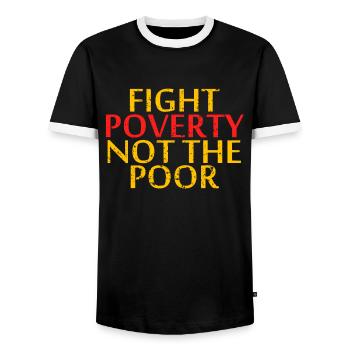 Let's End Poverty! Let's Reflect On A Shirt - Men's Ringer Shirt - black/white - Front - AI Model Female 172 light (172cm) & AI Model Male 178 light (178cm)