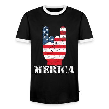 Merica Rock N' Roll Freedom Diversity Rights - Men's Ringer Shirt - black/white - Front - AI Model Female 172 light (172cm) & AI Model Male 178 light (178cm)