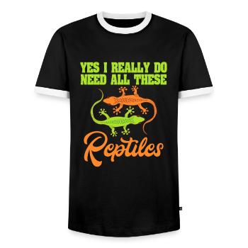Cute Green Lizard Pet Lizard Reptile "Yes I - Men's Ringer Shirt - black/white - Front - AI Model Female 172 light (172cm) & AI Model Male 178 light (178cm)