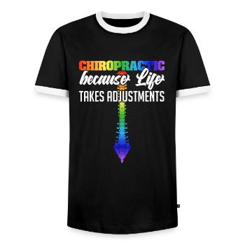 Spine Misalignment Treatment Adjust Medical - Men's Ringer Shirt - black/white - Front - AI Model Female 172 light (172cm) & AI Model Male 178 light (178cm)