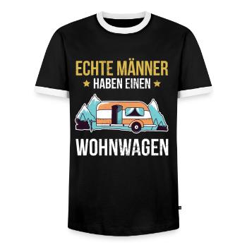Wohnmobil Caravans Wohnwagen echte Männer - Männer Kontrast-T-Shirt - Schwarz/Weiß - Vorne - AI Model Female 172 light (172cm) & AI Model Male 178 light (178cm)