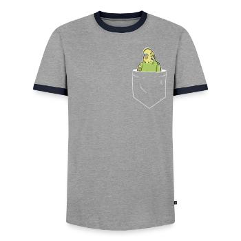 Poche poitrine perruche cockatiel - T-shirt contrasté Homme - gris/marine  - Devant - AI Model Female 172 light (172cm) & AI Model Male 178 light (178cm)
