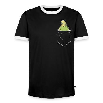 Poche poitrine perruche cockatiel - T-shirt contrasté Homme - noir/blanc - Devant - AI Model Female 172 light (172cm) & AI Model Male 178 light (178cm)