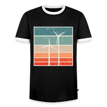 Wind farm wind turbine wind power graphic - Men's Ringer Shirt - black/white - Front - AI Model Female 172 light (172cm) & AI Model Male 178 light (178cm)
