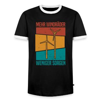 Windpark Windrad Windkraft - Weniger Sorgen - Männer Kontrast-T-Shirt - Schwarz/Weiß - Vorne - AI Model Female 172 light (172cm) & AI Model Male 178 light (178cm)