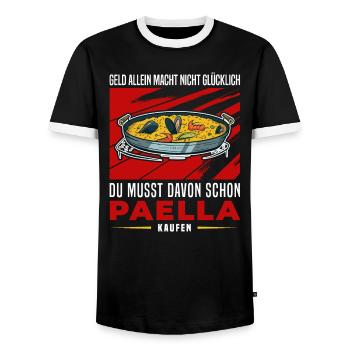 Paella Reisgericht Spanien Valencia - Geld allein - Männer Kontrast-T-Shirt - Schwarz/Weiß - Vorne - AI Model Female 172 light (172cm) & AI Model Male 178 light (178cm)