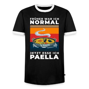 Paella Reisgericht Spanien Valencia Früher normal - Männer Kontrast-T-Shirt - Schwarz/Weiß - Vorne - AI Model Female 172 light (172cm) & AI Model Male 178 light (178cm)