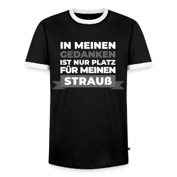 Strauß Vogelstrauß Straußenfarm - In Gedanken - Männer Kontrast-T-Shirt - Schwarz/Weiß - Vorne - AI Model Female 172 light (172cm) & AI Model Male 178 light (178cm)