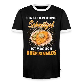 Wiener Schnitzel Kalbfleisch Österreich - Sinnlos - Männer Kontrast-T-Shirt - Schwarz/Weiß - Vorne - AI Model Female 172 light (172cm) & AI Model Male 178 light (178cm)