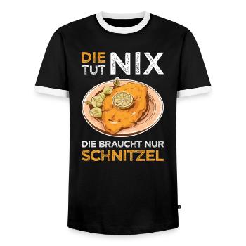 Wiener Schnitzel Kalbfleisch Österreich - Tut nix - Männer Kontrast-T-Shirt - Schwarz/Weiß - Vorne - AI Model Female 172 light (172cm) & AI Model Male 178 light (178cm)