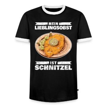 Wiener Schnitzel Kalbfleisch Österreich - Obst - Männer Kontrast-T-Shirt - Schwarz/Weiß - Vorne - AI Model Female 172 light (172cm) & AI Model Male 178 light (178cm)