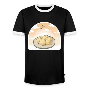 Dumplings boulettes de pain boulettes de pain Allemagne graphique - T-shirt contrasté Homme - noir/blanc - Devant - AI Model Female 172 light (172cm) & AI Model Male 178 light (178cm)
