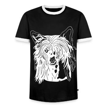 Chinesischer Schopfhund - Männer Kontrast-T-Shirt - Schwarz/Weiß - Vorne - AI Model Female 172 light (172cm) & AI Model Male 178 light (178cm)