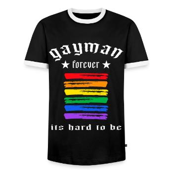 Gay LGBT Rainbow Male Love « Gayman » - T-shirt contrasté Homme - noir/blanc - Devant - AI Model Female 172 light (172cm) & AI Model Male 178 light (178cm)