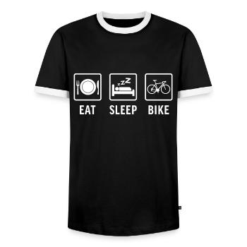 eat sleep bike t-shirt cycling gift for cyclist - Men's Ringer Shirt - black/white - Front - AI Model Female 172 light (172cm) & AI Model Male 178 light (178cm)