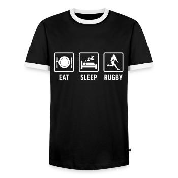 Eat Sleep Rugby T-shirt Rugby - Männer Kontrast-T-Shirt - Schwarz/Weiß - Vorne - AI Model Female 172 light (172cm) & AI Model Male 178 light (178cm)