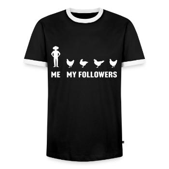 Me and My Followers chicken - Men's Ringer Shirt - black/white - Front - AI Model Female 172 light (172cm) & AI Model Male 178 light (178cm)