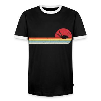 Retro PP Scuba Diving T-Shirt - Männer Kontrast-T-Shirt - Schwarz/Weiß - Vorne - AI Model Female 172 light (172cm) & AI Model Male 178 light (178cm)