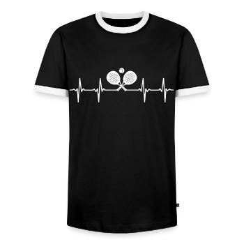 Padel Heartbeat T-Shirt Tennis Padel - Men's Ringer Shirt - black/white - Front - AI Model Female 172 light (172cm) & AI Model Male 178 light (178cm)