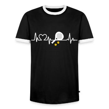 Ich liebe Padel Heartbeat - Männer Kontrast-T-Shirt - Schwarz/Weiß - Vorne - AI Model Female 172 light (172cm) & AI Model Male 178 light (178cm)