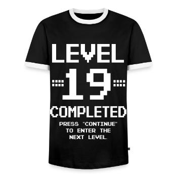 19. Geburtstag Retro Level 19 Jahre Party - Männer Kontrast-T-Shirt - Schwarz/Weiß - Vorne - AI Model Female 172 light (172cm) & AI Model Male 178 light (178cm)