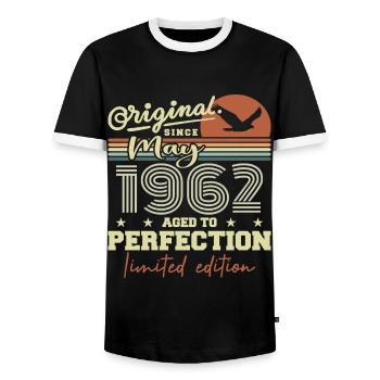 May 1962 | Cadeau Anniversaire Mai 1962 mai 1962 - T-shirt contrasté Homme - noir/blanc - Devant - AI Model Female 172 light (172cm) & AI Model Male 178 light (178cm)
