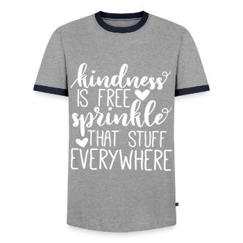 Kindness T- Shirt - Men's Ringer Shirt - grey/navy  - Front - AI Model Female 172 light (172cm) & AI Model Male 178 light (178cm)