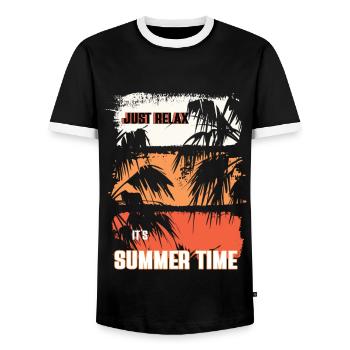 Just Relax It's Summer Time - Men's Ringer Shirt - black/white - Front - AI Model Female 172 light (172cm) & AI Model Male 178 light (178cm)