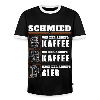 My daily routine as a blacksmith - Men's Ringer Shirt - black/white - Front - AI Model Female 172 light (172cm) & AI Model Male 178 light (178cm)