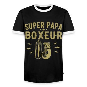 Super Boxing Papa Vater Boxen Papa - Boxer Geschenk - Männer Kontrast-T-Shirt - Schwarz/Weiß - Vorne - AI Model Female 172 light (172cm) & AI Model Male 178 light (178cm)