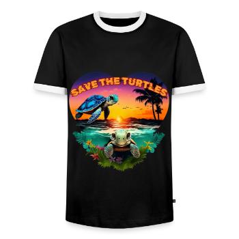 SAVE THE TURTLES - Men's Ringer Shirt - black/white - Front - AI Model Female 172 light (172cm) & AI Model Male 178 light (178cm)