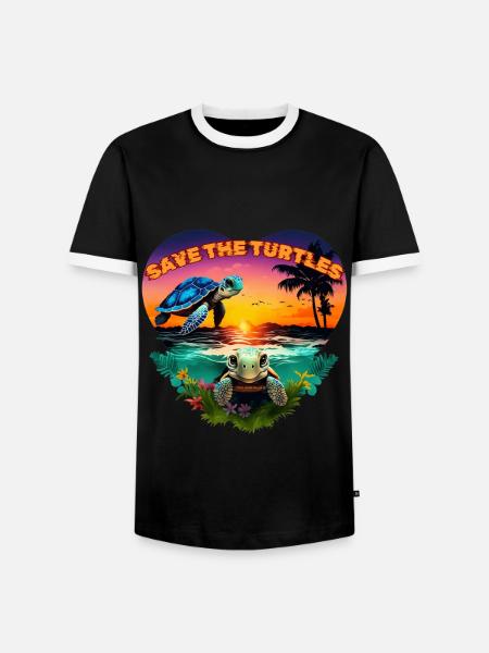 SAVE THE TURTLES - Men's Ringer Shirt - black/white