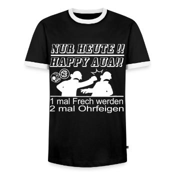Nur Heute Happy Aua 1mal Frech werden... - Männer Kontrast-T-Shirt - Schwarz/Weiß - Vorne - AI Model Female 172 light (172cm) & AI Model Male 178 light (178cm)