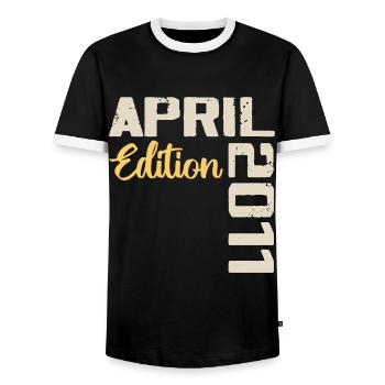13 Year Anniversary April 2011 Birthday Gift - Men's Ringer Shirt - black/white - Front - AI Model Female 172 light (172cm) & AI Model Male 178 light (178cm)