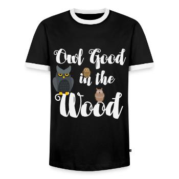 Eule gut im Wald - Männer Kontrast-T-Shirt - Schwarz/Weiß - Vorne - AI Model Female 172 light (172cm) & AI Model Male 178 light (178cm)