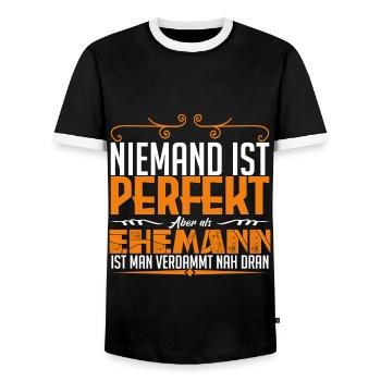 ehemann ist perfekt aber als biker ist man verdamm - Männer Kontrast-T-Shirt - Schwarz/Weiß - Vorne - AI Model Female 172 light (172cm) & AI Model Male 178 light (178cm)