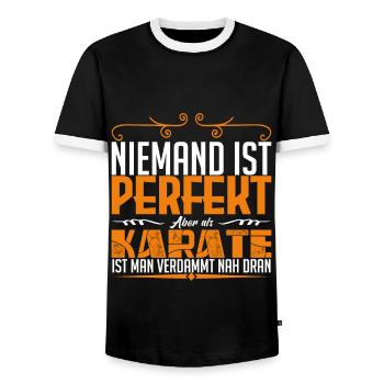 Karate Kampfsport Niemand ist perfekt aber als ! - Männer Kontrast-T-Shirt - Schwarz/Weiß - Vorne - AI Model Female 172 light (172cm) & AI Model Male 178 light (178cm)