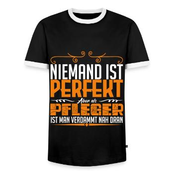 Lustiges Krankenschwester Shirt Niemand Perfekt - Männer Kontrast-T-Shirt - Schwarz/Weiß - Vorne - AI Model Female 172 light (172cm) & AI Model Male 178 light (178cm)