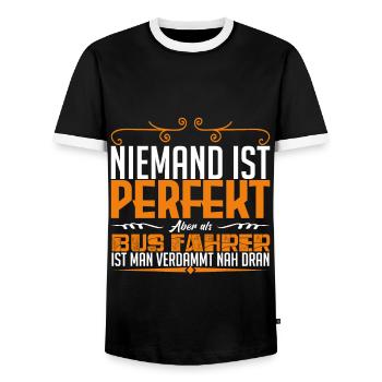 Lustiges Busfahrer Shirt Niemand Perfekt !! - Männer Kontrast-T-Shirt - Schwarz/Weiß - Vorne - AI Model Female 172 light (172cm) & AI Model Male 178 light (178cm)