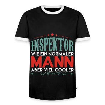 INSPEKTOR WIE EIN NORMALER MANN ABER VIEL COOLER - Männer Kontrast-T-Shirt - Schwarz/Weiß - Vorne - AI Model Female 172 light (172cm) & AI Model Male 178 light (178cm)