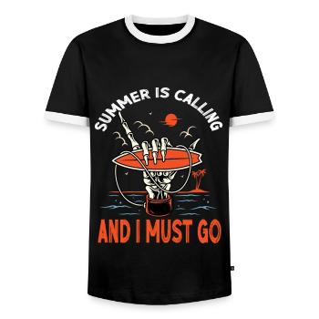 Summer is coming and i must go. Surfing Skeleton - Men's Ringer Shirt - black/white - Front - AI Model Female 172 light (172cm) & AI Model Male 178 light (178cm)