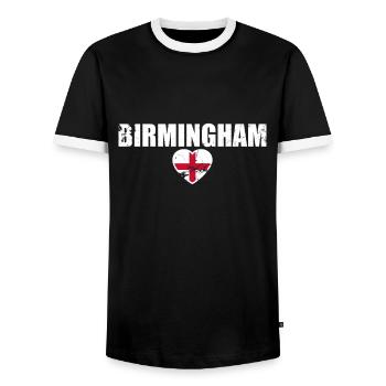 Birmingham England Vintage English Flag - Men's Ringer Shirt - black/white - Front - AI Model Female 172 light (172cm) & AI Model Male 178 light (178cm)