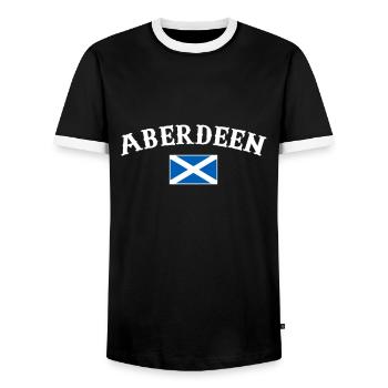 Aberdeen Scotland Scotland Flag Scottish - Men's Ringer Shirt - black/white - Front - AI Model Female 172 light (172cm) & AI Model Male 178 light (178cm)
