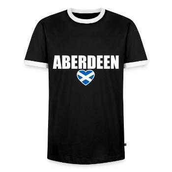 Aberdeen Scotland Scotland Flag Scottish - Men's Ringer Shirt - black/white - Front - AI Model Female 172 light (172cm) & AI Model Male 178 light (178cm)