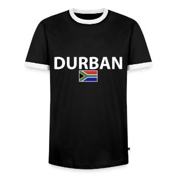 Durban South Africa South African Flag - Men's Ringer Shirt - black/white - Front - AI Model Female 172 light (172cm) & AI Model Male 178 light (178cm)